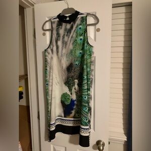 Clover Canyon Peacock Print Midi Dress in Green, Blue and Black